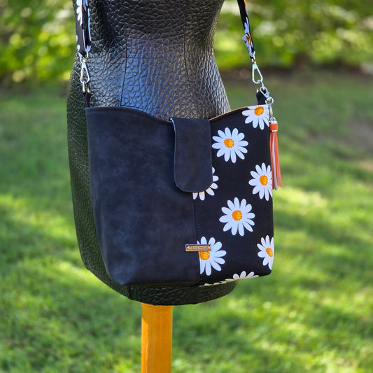 Highland Cow Blue Tartan Bucket Bag