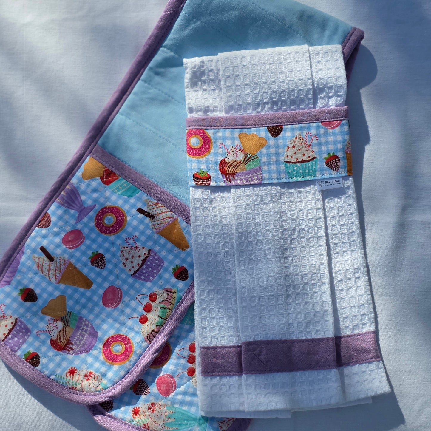 Ovenglove / Dishtowel Set - Blue Check Cakes
