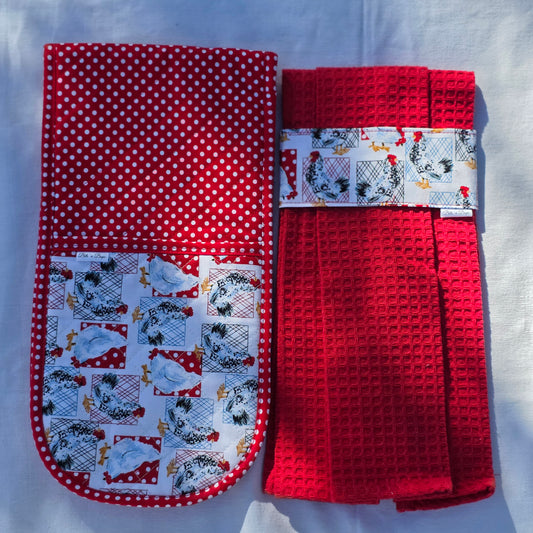 Ovenglove and Dishtowel Gift set - Red, Black and White