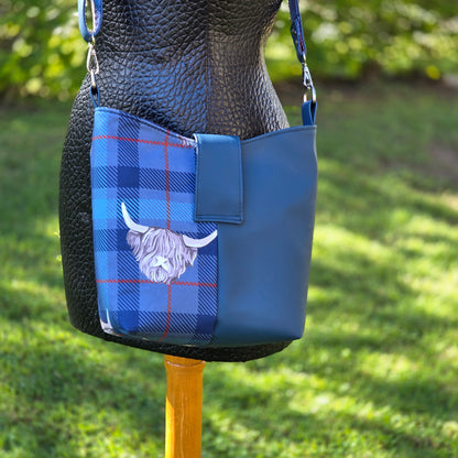 Highland Cow Blue Tartan Bucket Bag