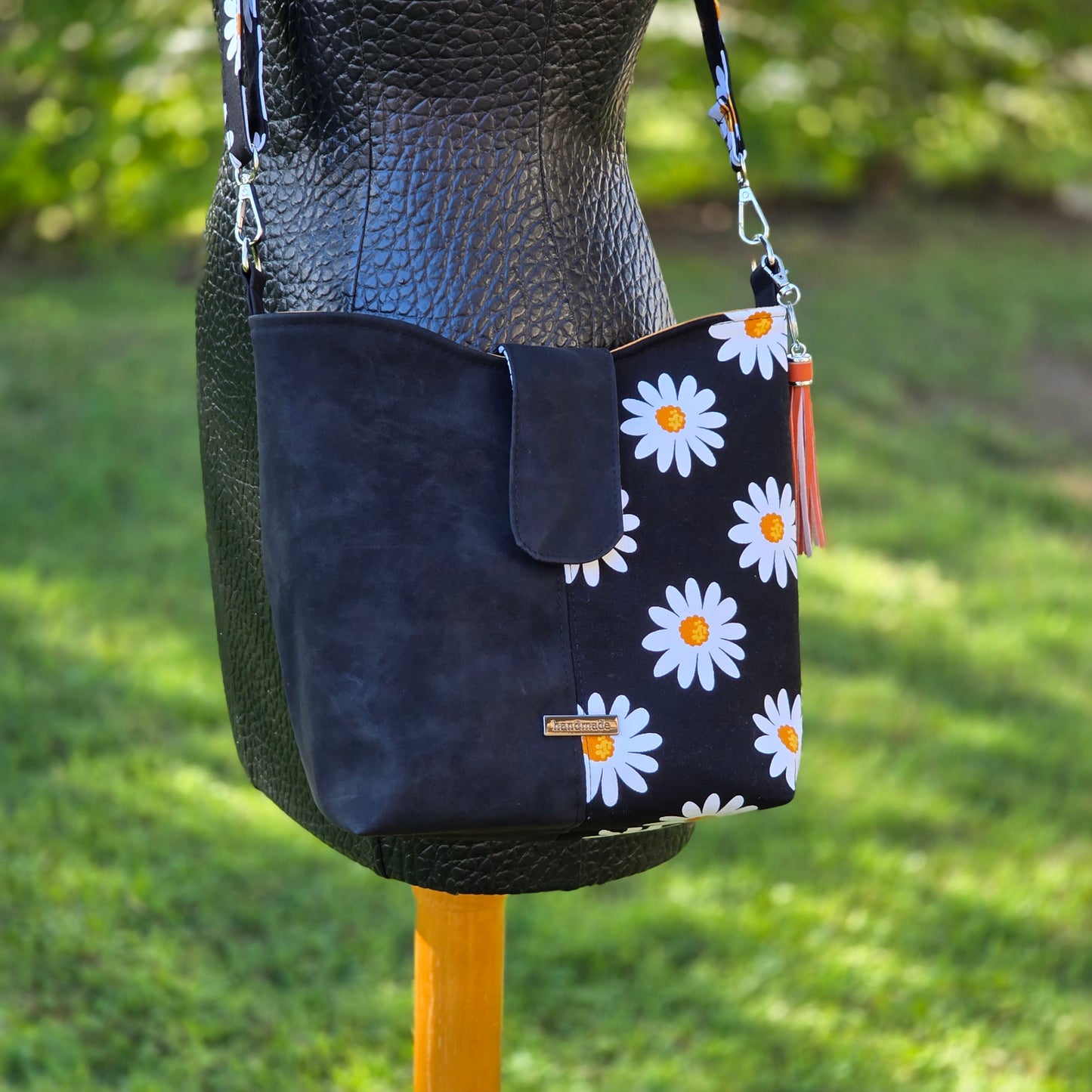 Highland Cow Blue Tartan Bucket Bag