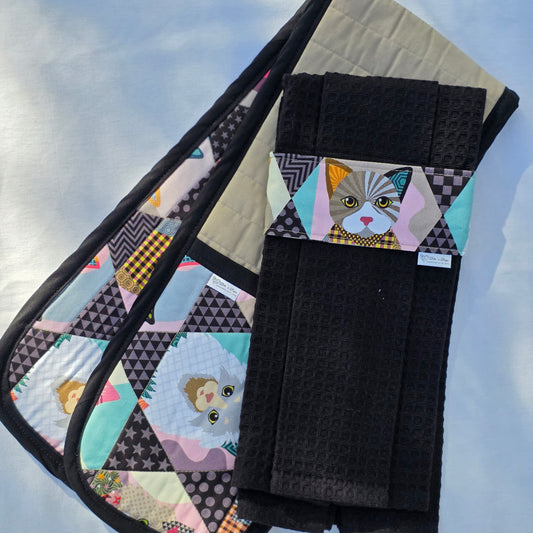 Ovenglove / Dishtowel Set - Mosaic Cat