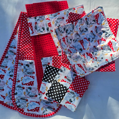 Ovenglove and Dishtowel Gift set - Red, Black and White